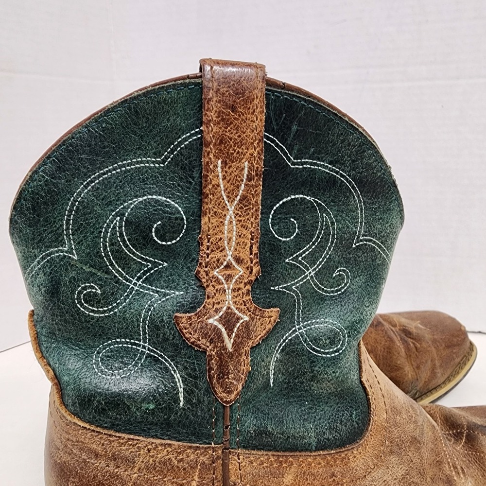 Justin Gypsy Chellie Tan Green Leather Boot Booties Women's Size US 7.5B Western - Picture 4 of 16